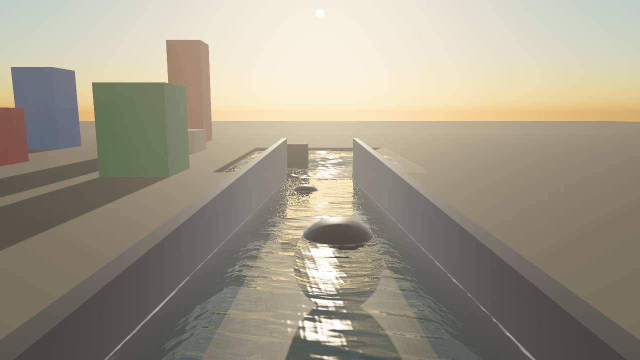 Sun glitter on a river at sunset, looking downstream