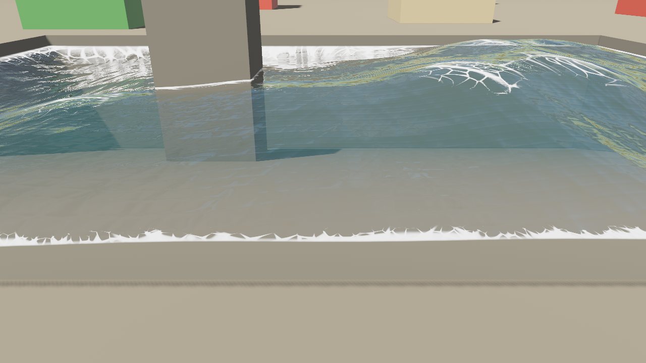 Waves breaking into foam along the pool's edge